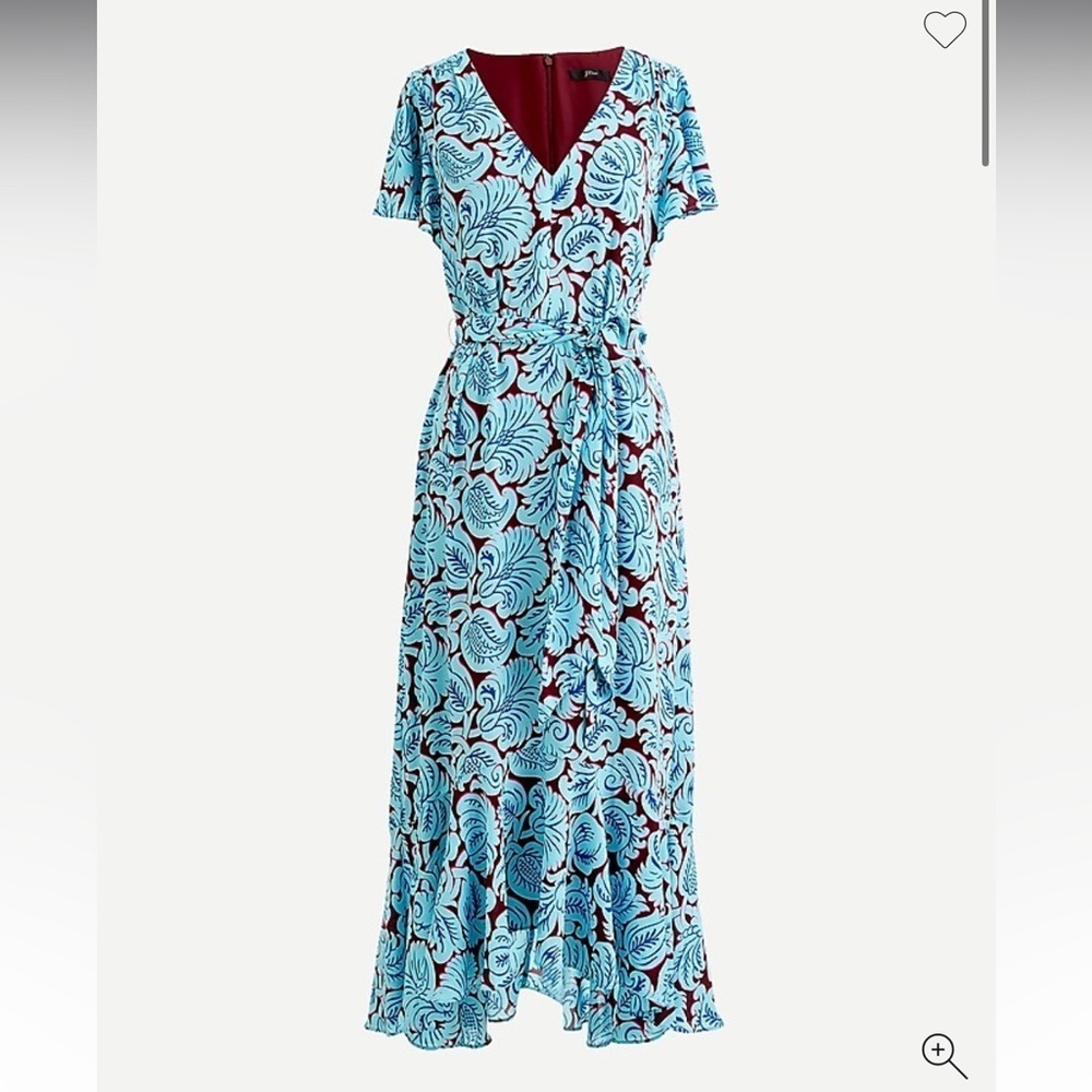 J. Crew Women’s Aqua Paisley V Neck Flutter Hem Lined Midi Dress - 2.